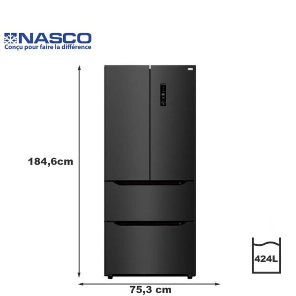 refrigerateur-nasco-multi-portes-snasf2-66-1ff-2-portes-2-tiroirs-silver-424lt