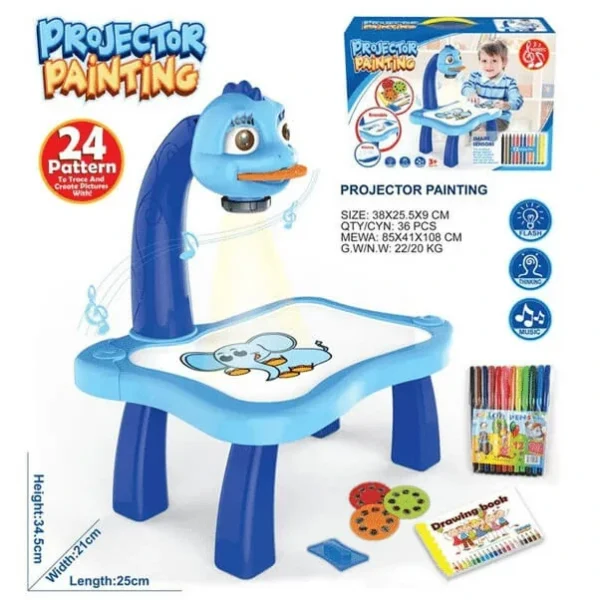 bureau-et-projecteur-peinture-pour-apprendre-le-dessin-pour-enfants-avec-3-disques-dimages-differents-12-stylos-de-couleur-bleu